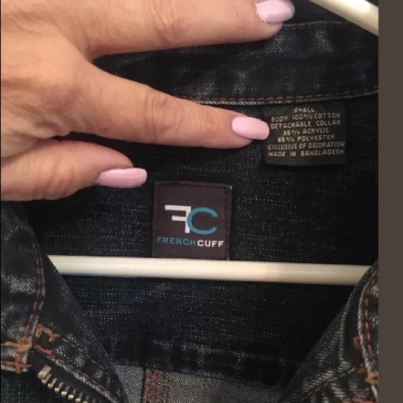 French Cuff Small Zip Up Denim Blue Jean Jacket - Picture 4 of 4